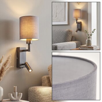 Turil LED vägglampa med läslampa för säng, vridbart lamphuvud och strömbrytare