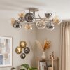 Modern kluster-taklampa Chehalis med 12 glasskärmar i amber, klara och rökfärgade