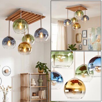 Koyoto 5-lågig taklampa med E14 globskärmar för vardagsrum, retro boho