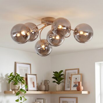 Chehalis 6-armad taklampa med globskärmar, Ø 64 cm, modern retrodesign
