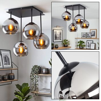 Koyoto taklampa med globskärmar, 4 ljuskällor E14, retro för matrum