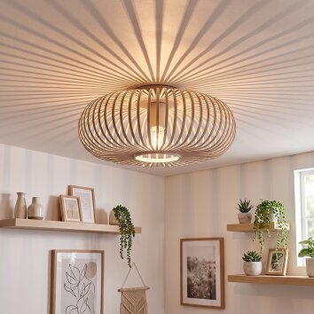 Rund taklampa Oravi med burformade, sandfärgade och moderna metallribbor