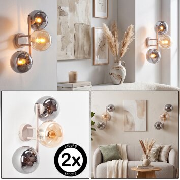 Modern vägglampa Gastor i 2-pack med tre runda glasskärmar i rökfärg och amberfärg
