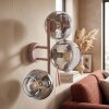 Modern kulformad vägglampa Koyoto med tre runda skärmar i krom, rök och klart