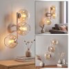 Modern vägglampa Koyoto med tre runda glasskärmar i amber och klart glas