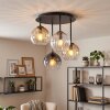 Modern kluster-taklampa Koyoto med 4 rökfärgade, amberfärgade och klara räfflade glasskärmar