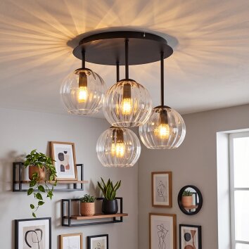 Modern Kluster-taklampa Koyoto med fyra räfflade klarglasskärmar, E14