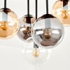 Boho kluster-taklampa Gastor, trälamellplatta, 5 glaskupor i rökfärger, amber, klart