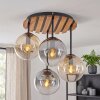 Boho Kluster-taklampa Gastor med naturfärgade trälameller och 4 glasklot