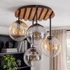 Boho Kluster-taklampa Gastor med naturfärgade trälameller och 4 glasklot