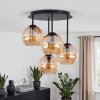 Modern kluster-taklampa Koyoto med fyra bärnstensfärgade glasskärmar för matbordet