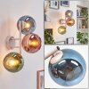 Rund vägglampa Koyoto med tre färgade glasskärmar i blått, grönt och kopparfärg