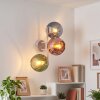 Rund vägglampa Koyoto med tre färgade glasskärmar i blått, grönt och kopparfärg