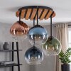 Boho Cluster-taklampa Koyoto med naturfärgad trälamellskiva och fyra glaskupor