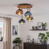 Boho Cluster-taklampa Koyoto med naturfärgad trälamellskiva och fyra glaskupor