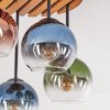 Boho Cluster-taklampa Koyoto med naturfärgad trälamellskiva och fyra glaskupor