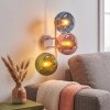 Retro vägglampa Gastor med tre färgade glasskärmar i blått, grönt och koppar