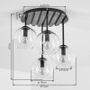 Kluster-taklampa Koyoto med blå, gröna och guldfärgade glasskärmar, naturfärgat trä