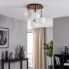 Modern klustertaklampa Koyoto med rund lamellplatta och fyra vita glasskärmar