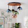 Kluster-taklampa Koyoto med naturfärgad trälamellplatta och 5 glasskärmar