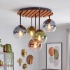 Kluster-taklampa Koyoto med naturfärgad trälamellplatta och 5 glasskärmar