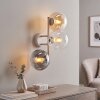 Modern klotformad vägglampa Gastor med tre glaskupor i rökfärg, amber och klart glas