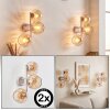 Modern klotvägglampa Koyoto i 2-delat set med tre bärnstensfärgade glasskärmar