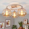Modern klot-taklampa Koyoto med tre amberfärgade glasskärmar i klusterform