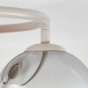 Kluster-taklampa Gastor med tre sfäriska glasskärmar i rökfärger, amber och klart