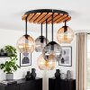 Boho kluster-taklampa Koyoto med naturfärgad lamellplatta och 5 glaskupor