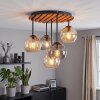 Boho kluster-taklampa Koyoto med naturfärgad lamellplatta och 5 glaskupor