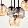 Boho kluster-taklampa Koyoto med naturfärgad lamellplatta och 5 glaskupor