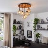 Retro kluster-taklampa Ripoll med fem amberfärgade glasskärmar, trälameller