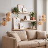 Boho vägglampa Basto i 2-pack med tre runda flätade bambuskärmar i naturfärg