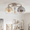Modern Klot-taklampa Koyoto, rund ringkonstruktion, tre glasskärmar i amber, rök och klart
