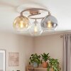 Modern Klot-taklampa Koyoto, rund ringkonstruktion, tre glasskärmar i amber, rök och klart