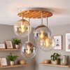 Naturfärgad boho kluster-taklampa Gastor med rund trälamellplatta och fyra glasskärmar