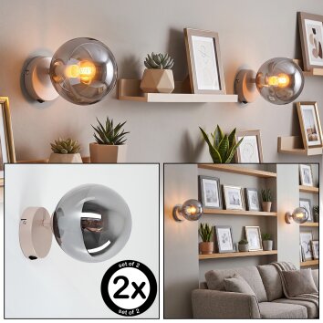 Klotvägglampa Gastor i modernt utförande, 2-pack med rund rökfärgad glasskärm