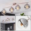 Modern cluster-taklampa Gastor med fyra runda glasskärmar i rökfärgat och klart glas