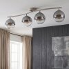 Modern cluster-taklampa Gastor med fyra runda glasskärmar i rökfärgat och klart glas