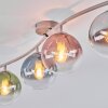Böjd taklampa Gastor med fyra moderna glasskärmar i blått, grönt, krom och rökfärg