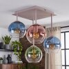 Modern kluster-taklampa Koyoto med blå och färgglada glasskärmar för matbordet
