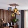 Kluster-taklampa Koyoto med 4 glasskärmar i blått, grönt, guld, krom och rökfärg