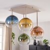 Kluster-taklampa Koyoto med moderna glasskärmar i blått, grönt, guld, koppar och klart