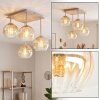 Modern klustertaklampa Koyoto med 4 räfflade glasskärmar i amber och klart glas