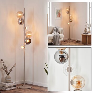 Modern Golvlampa Koyoto med sfärade glasskärmar i bärnsten, krom, rökfärg och klara