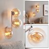 Klot-vägglampa Gastor i sandfärg med tre runda glasskärmar i amber och klart glas