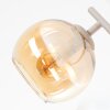 Modern avlång taklampa Koyoto med fyra sfäriska amberfärgade glasskärmar på böjd skena