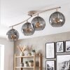 Modern taklampa Koyoto med fyra runda rökfärgade glasskärmar på böjd skena