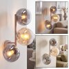 Klustervägglampa Gastor med tre glasskärmar i rökfärg, amber och klart glas, för soffan